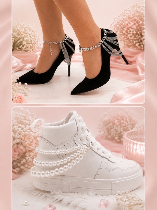 Jewelry - Silver and Pearl Shoe Charm Set with Quilted Floral Pouch